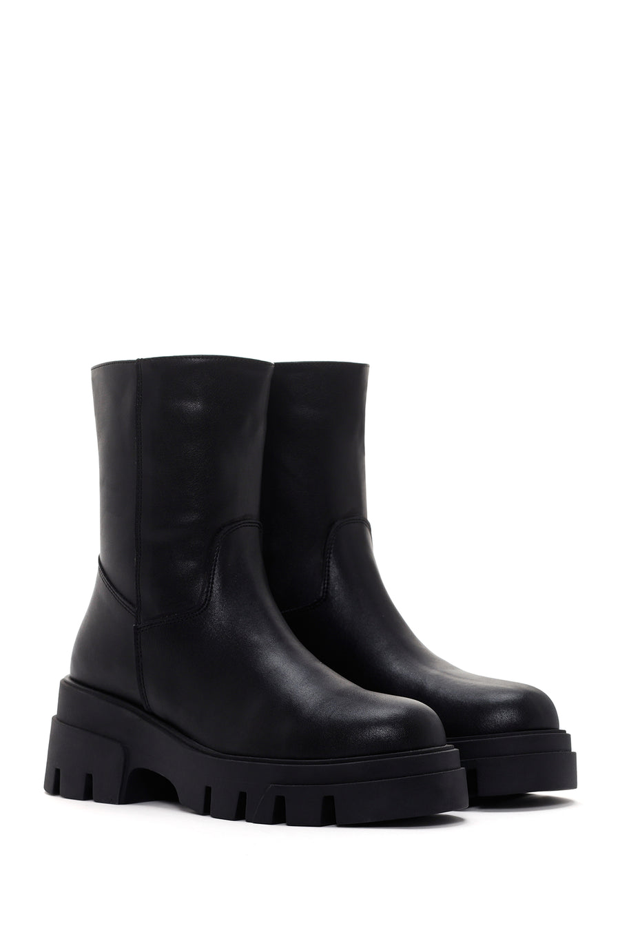 Women's Black Thick Soled Zippered Casual Boots