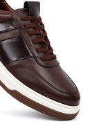 Erkek Kahverengi Bağcıklı Deri Sneaker | Derimod