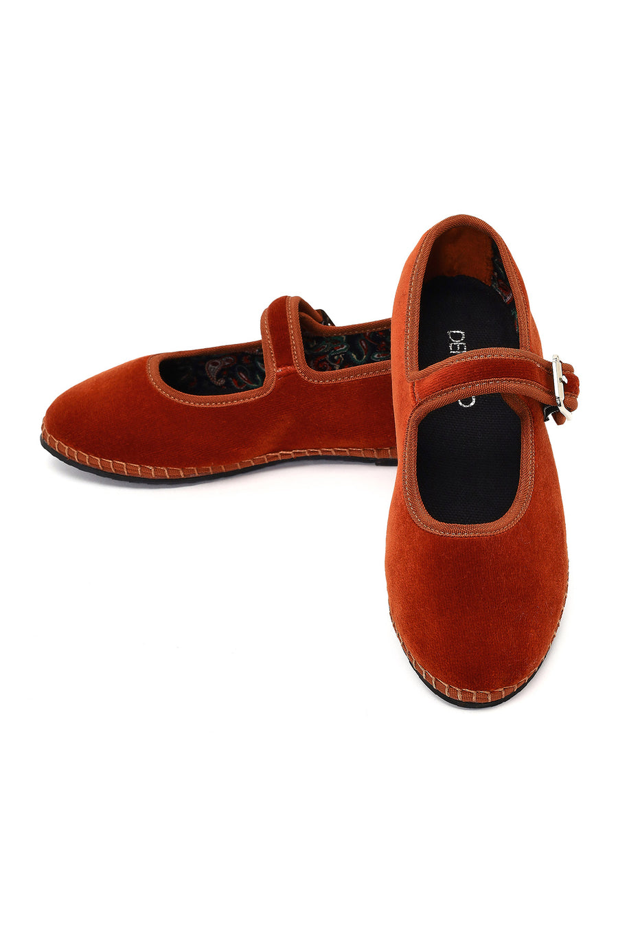 Women's Orange Buckled Fabric Ballet Flat