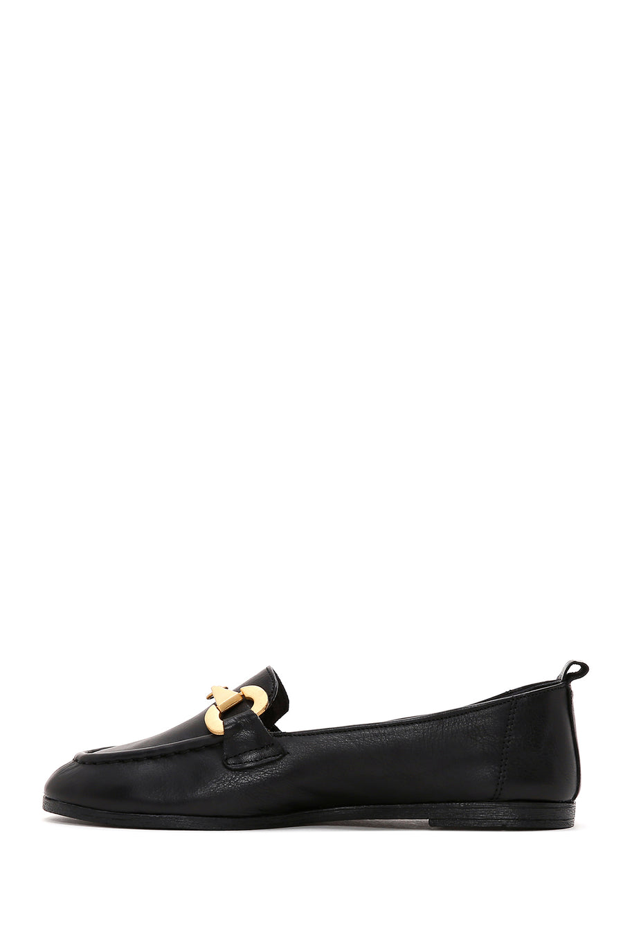 Women's Black Buckled Leather Masculine Loafer
