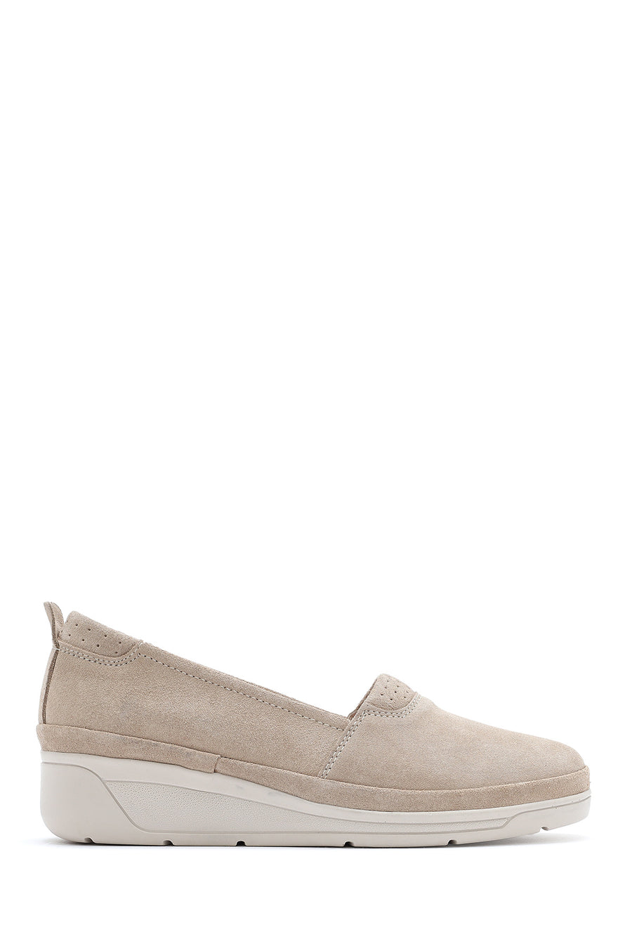 Kadın Bej Dolgu Topuklu Süet Deri Comfort Loafer