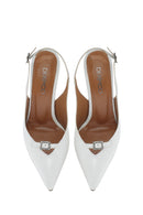 Women's White Ankle Buckle Open Back Thin Heel Leather Shoes | Derimod