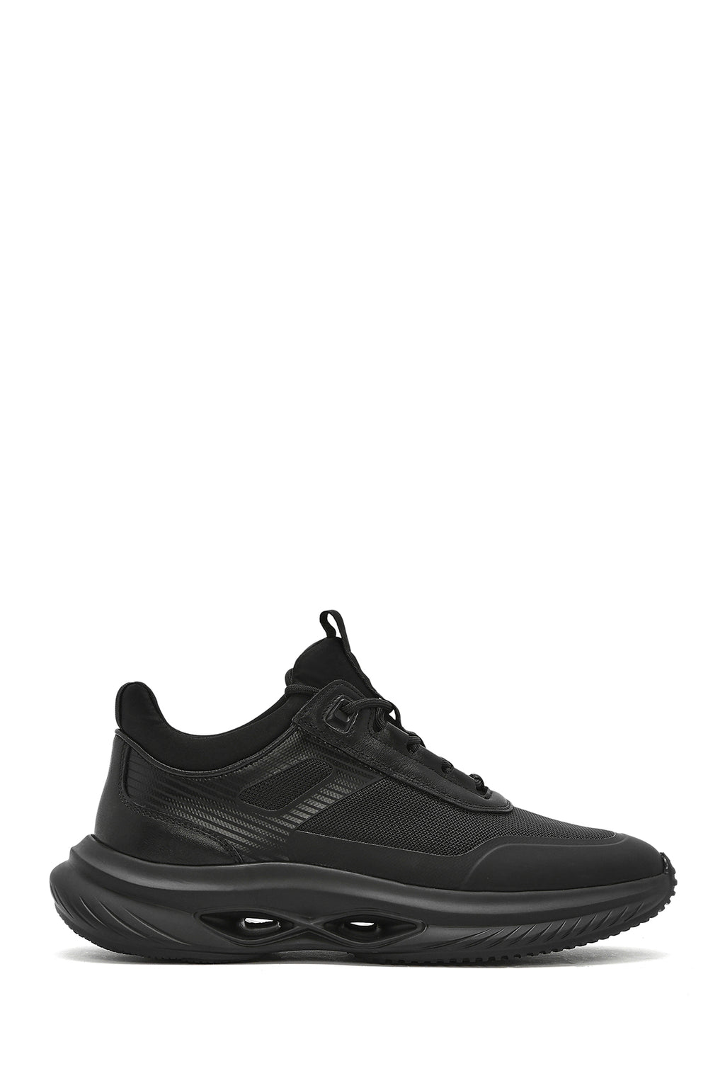 Erkek Siyah Kalın Tabanlı Bağcıklı Kumaş Sneaker