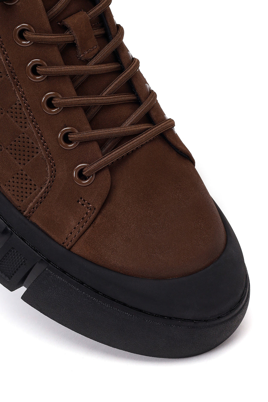 Erkek Kahverengi Bağcıklı Kalın Tabanlı Nubuk Deri Sneaker