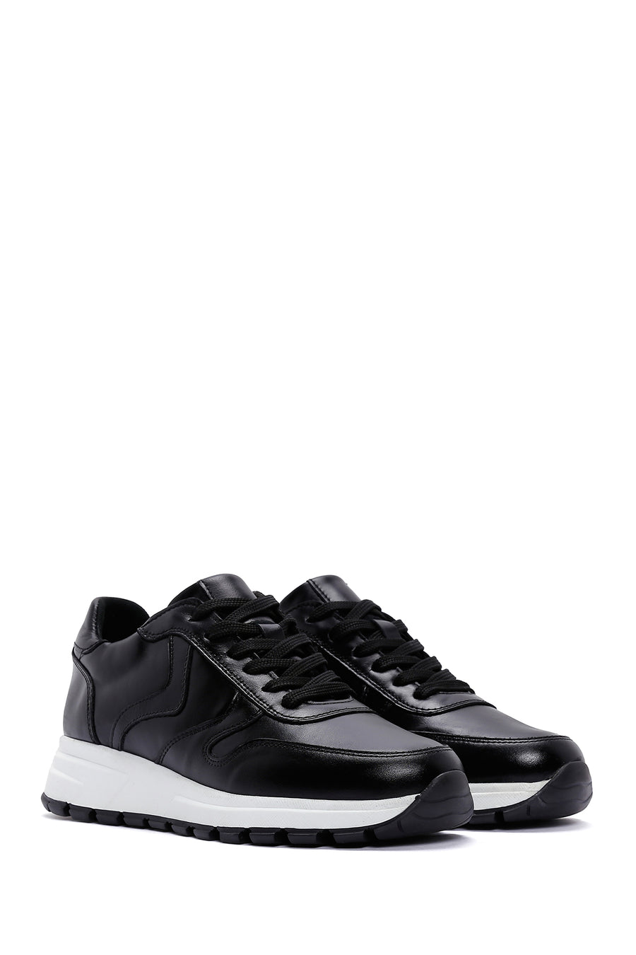 Kadın Siyah Kalın Tabanlı Deri Sneaker