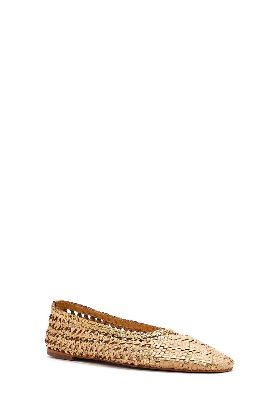 Women's Gold Straw Leather Ballerina