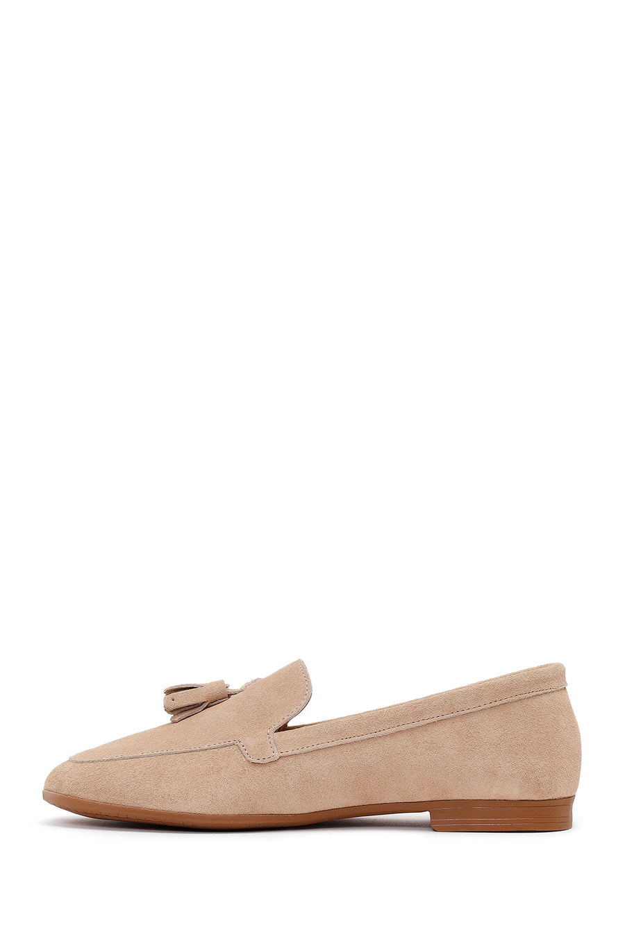 Woman Beige Tasselled Suede Loafer