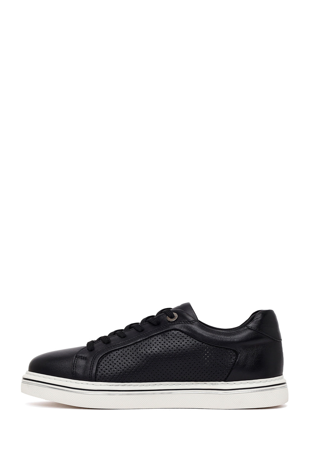 Erkek Siyah Bağcıklı Deri Sneaker