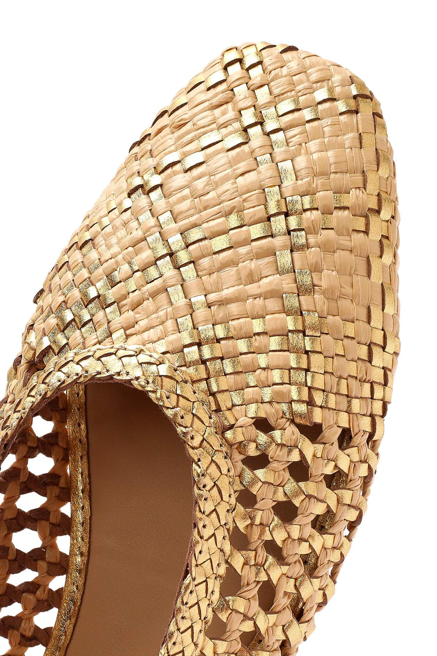 Women's Gold Straw Leather Ballerina