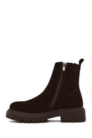 Woman Brown Zip Closure Thick-Soled Suede Boots | Derimod