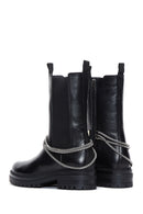 Women's Black Leather Zippered Chain Detailed Boots | Derimod
