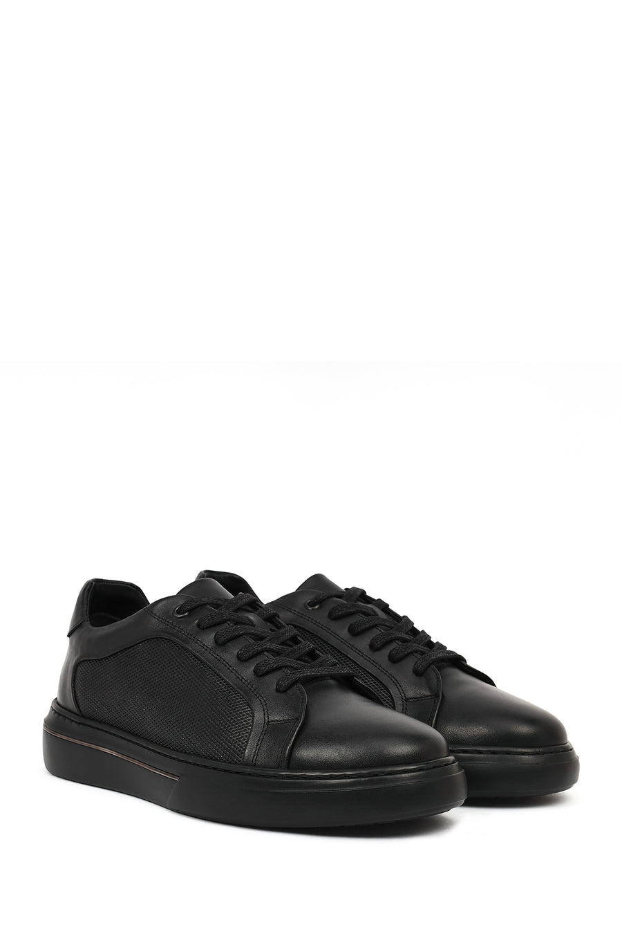 Erkek Siyah Bağcıklı Deri Sneaker