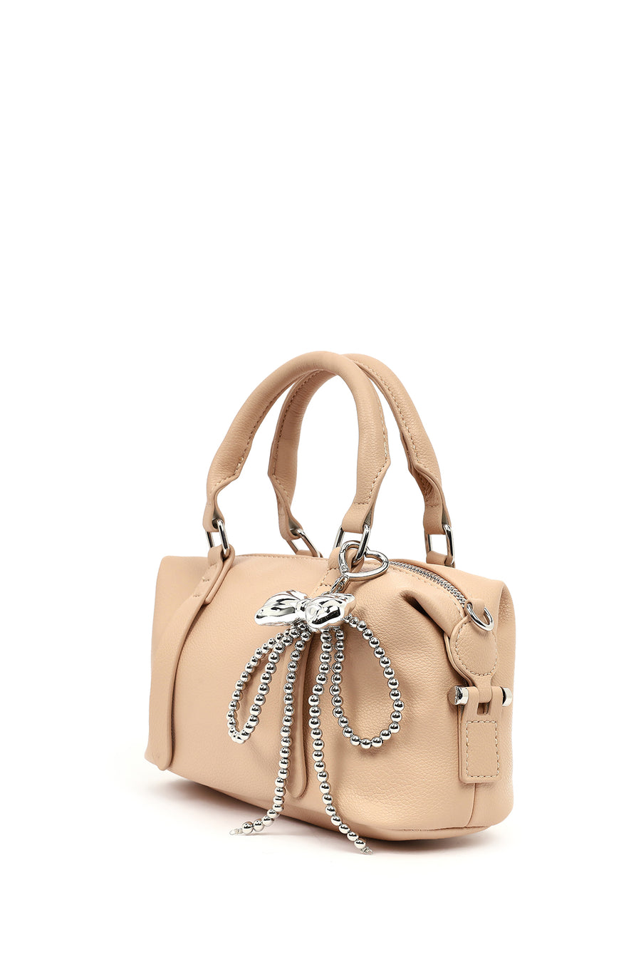 Women's Beige Long Strap Charm Mini Shoulder Bag