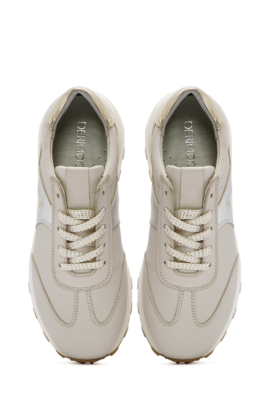 Kadın Bej Bağcıklı Deri Sneaker