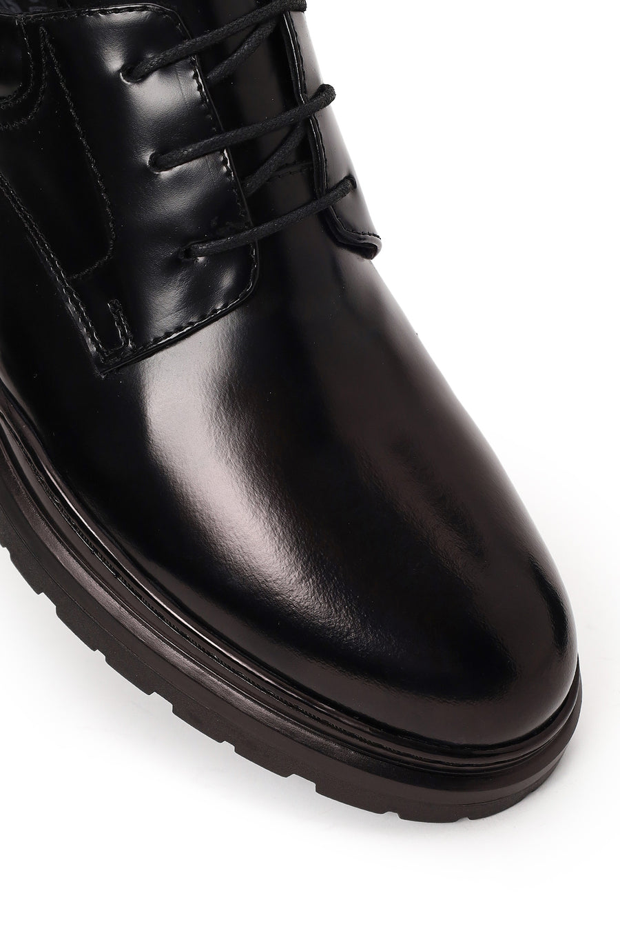 Male Black Lace-Up Thick-Soled Leather Casual Shoes