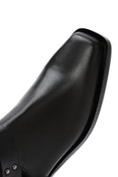 Women's Black Buckle Detailed Leather Cowboy Boots | Derimod
