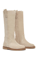 Women's Light Gray Suede Leather Classic Flat Boots | Derimod