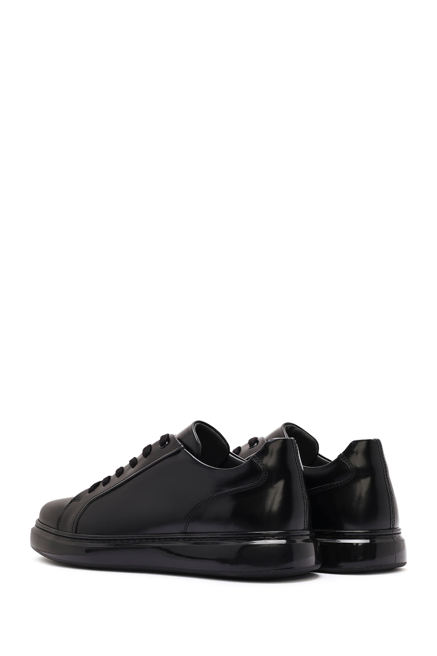 Erkek Siyah Bağcıklı Deri Sneaker