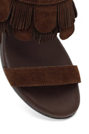 Women's Brown Platform Suede Leather Slippers | Derimod