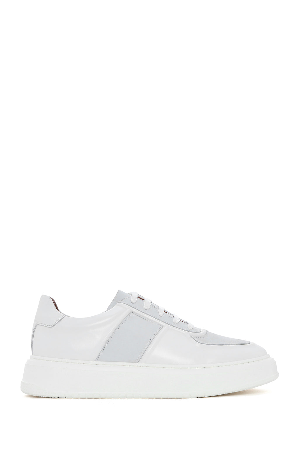 Erkek Beyaz Bağcıklı Deri Sneaker
