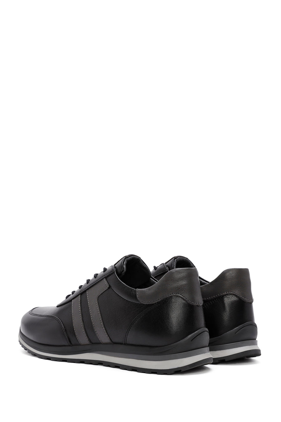 Erkek Siyah Bağcıklı Deri Sneaker