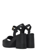 Woman Black Buckled Platform Block-Heel Leather Sandals | Derimod