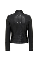 Roma Women's Black Biker Leather Jacket | Derimod