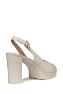 Geox Women Beige Walk Pleasure 85S Back Buckle Thick Heel Leather Sandals | Derimod