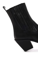 Woman Black Chunky-Heel Leather Cowboy Boots | Derimod