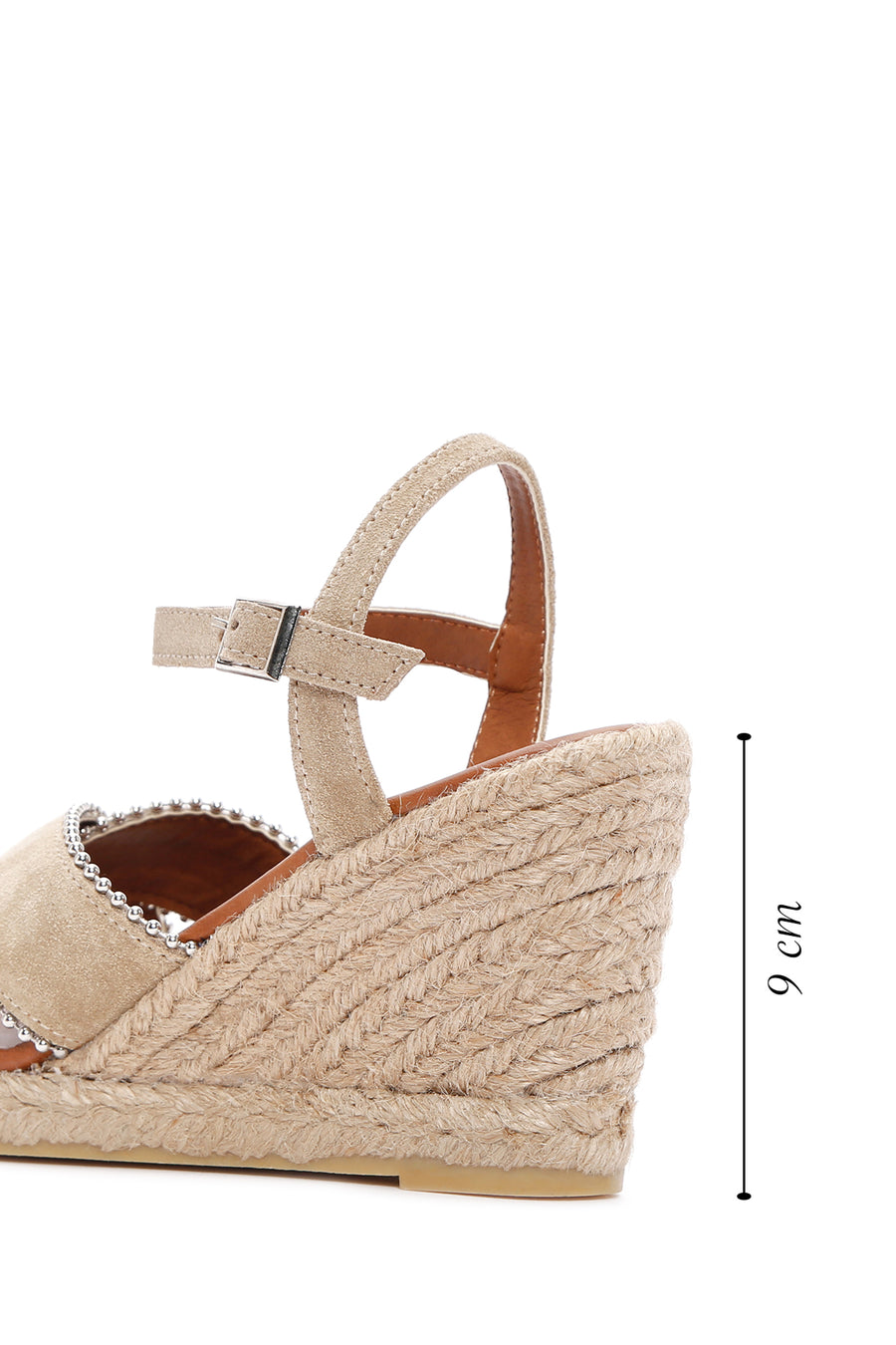 Women's Beige Ankle Strap Wedge Heel Suede Leather Espadrille Sandals