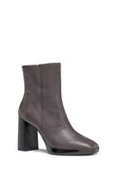 Geox Women's Grey Teulada Zippered Thick Heel Leather Boots | Derimod