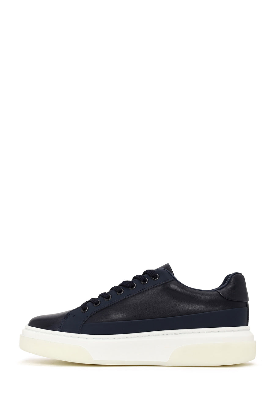 Male Navy Blue Lace-Up Thick-Soled Leather Sneaker