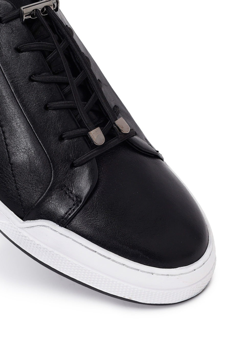Erkek Siyah Bağcıklı Deri Sneaker