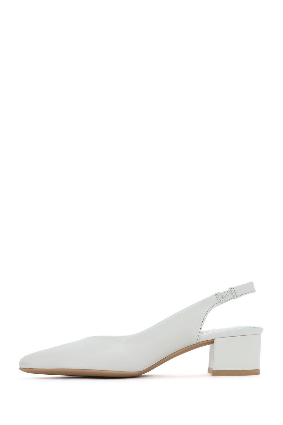Women's Beige Slingback Thick Low Heel Leather Shoes