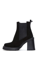 Women's Black Suede Leather Heeled Chelsea Boots | Derimod