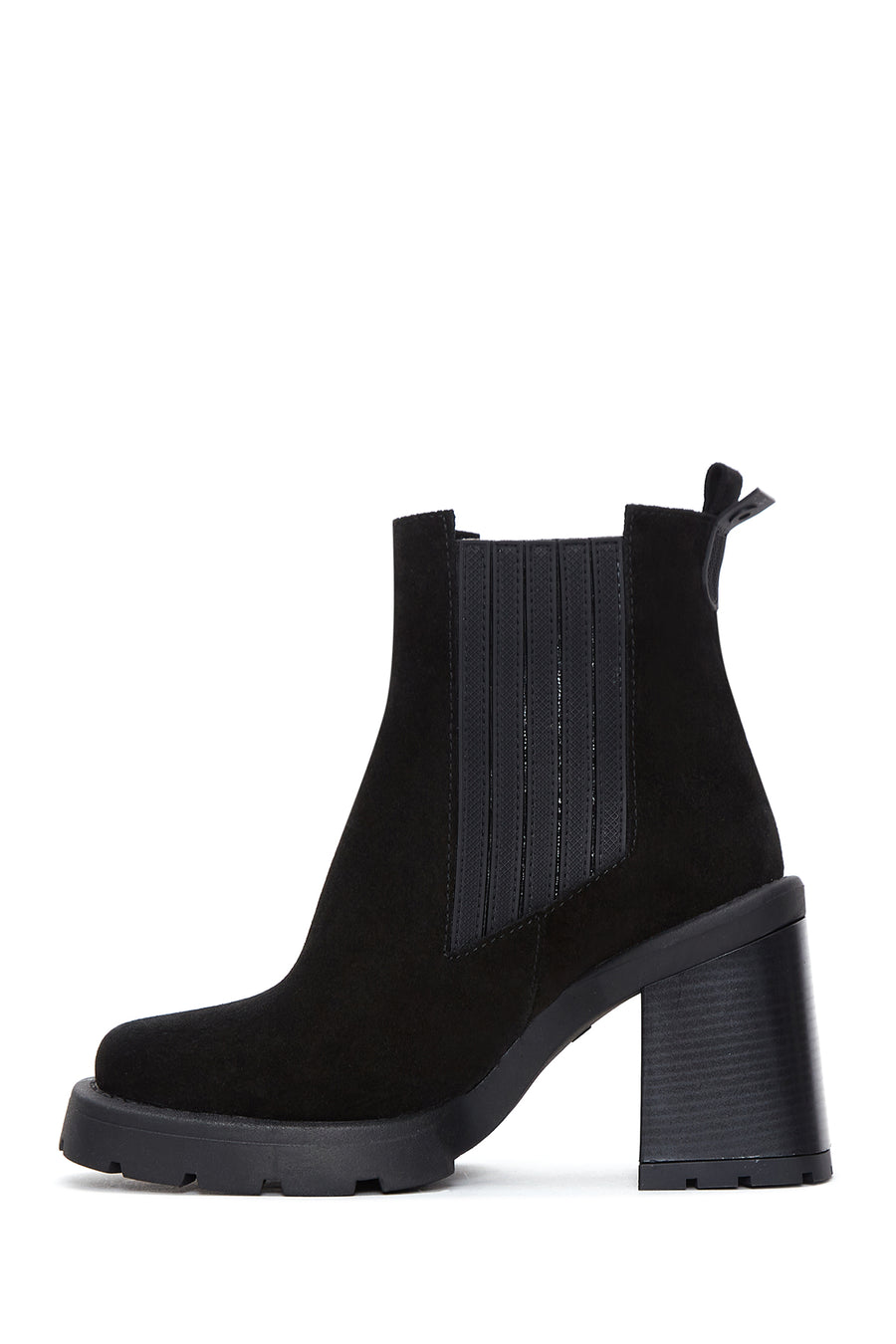 Women's Black Suede Leather Heeled Chelsea Boots
