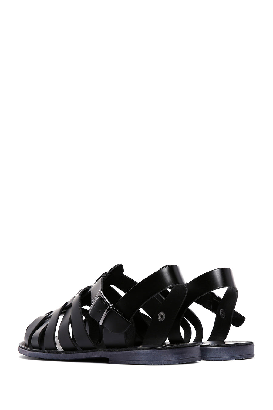 Men's Black Leather Buckle Flat Sandals