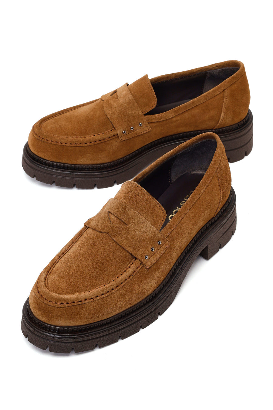 Kadın Taba Kalın Tabanlı Süet Deri Maskülen Loafer