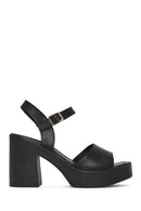 Woman Black Buckled Platform Block-Heel Leather Sandals | Derimod