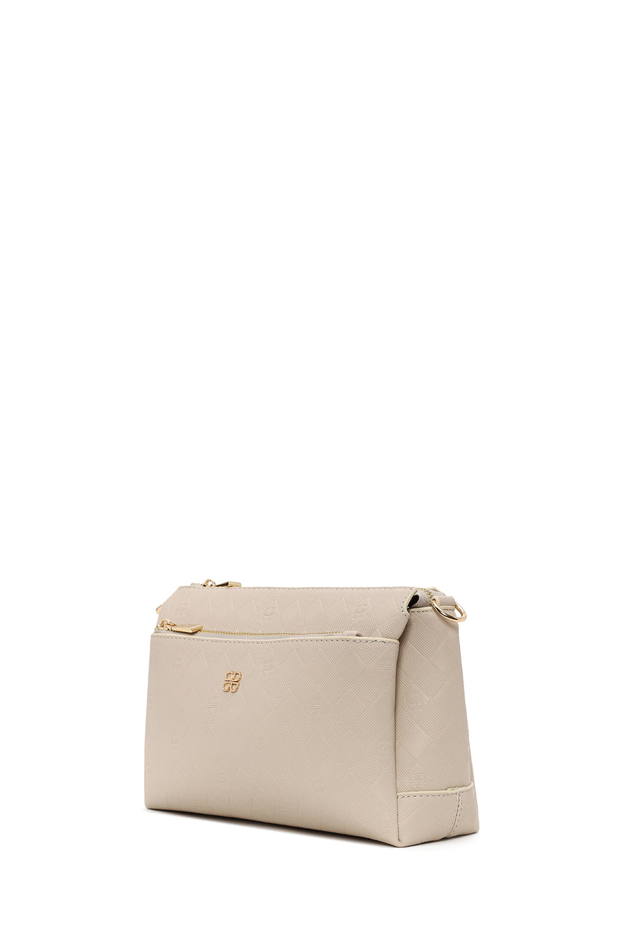 Woman Cream Printed Long-Strap Crossbody Bag