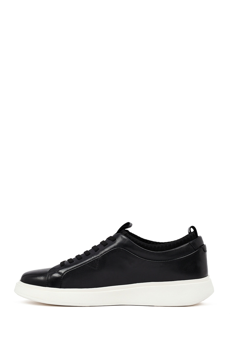Men's Black Lace-Up Thick-Soled Leather Sneaker