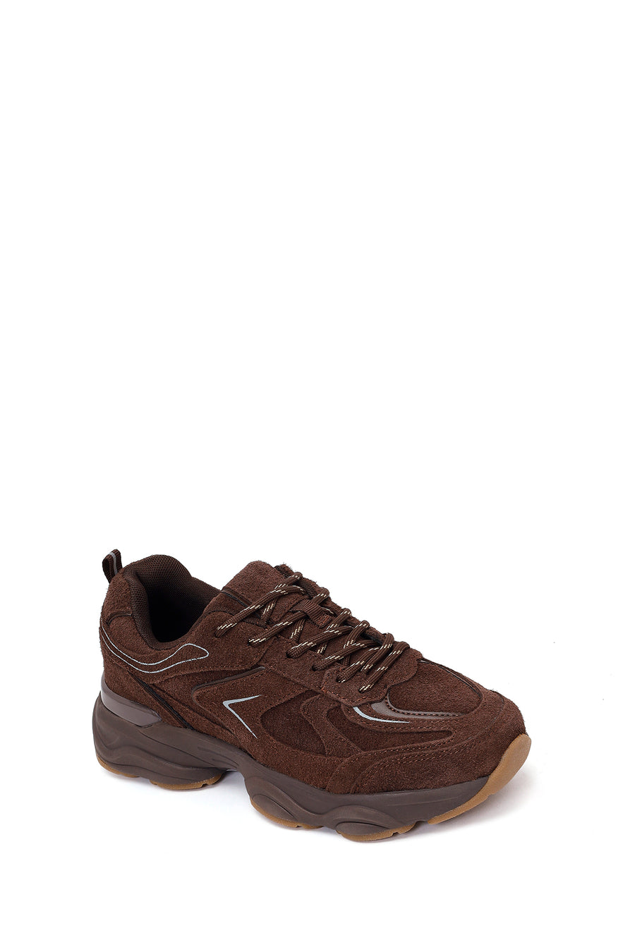Woman Brown Lace-Up Thick-Soled Suede Leather Sneaker
