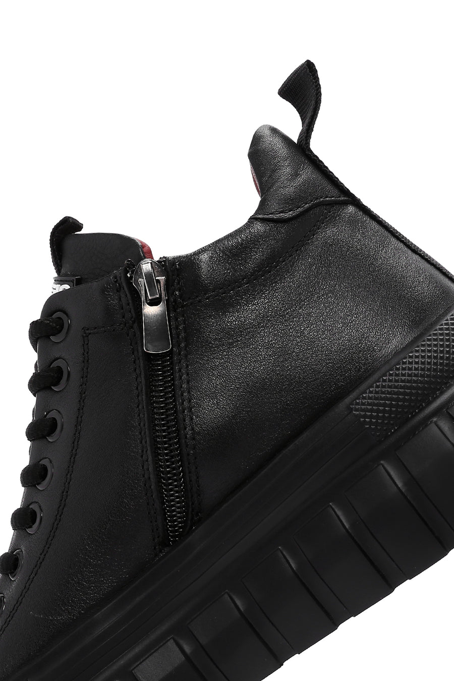 Erkek Siyah Kalın Tabanlı Deri Blekli Sneaker Bot