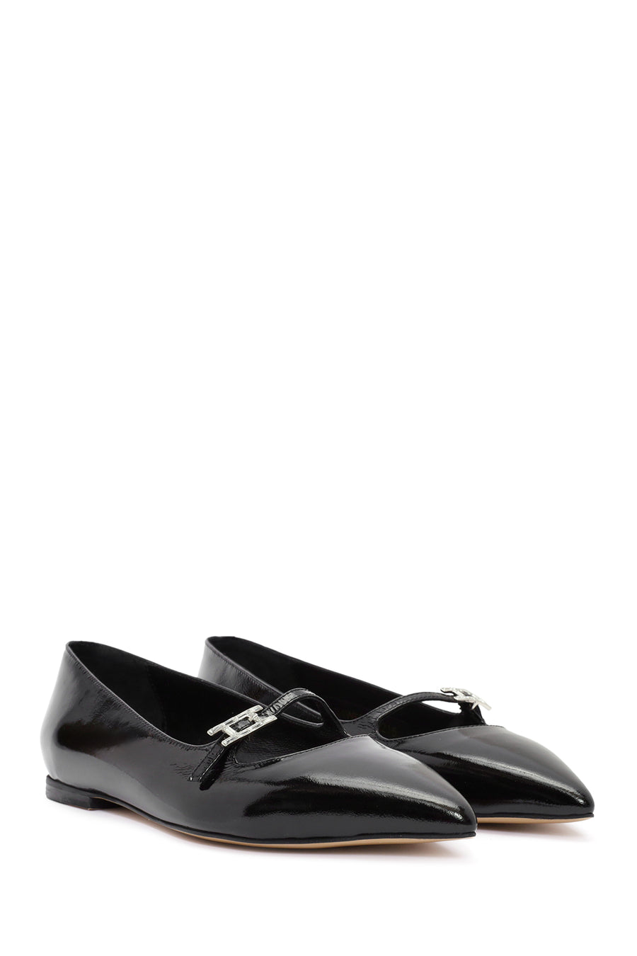 Women's Black Accessory Detailed Patent Leather Ballerinas