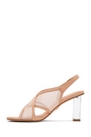 Women's Beige Fabric Sandals with Thick Heels and Buckle Ankle Straps | Derimod