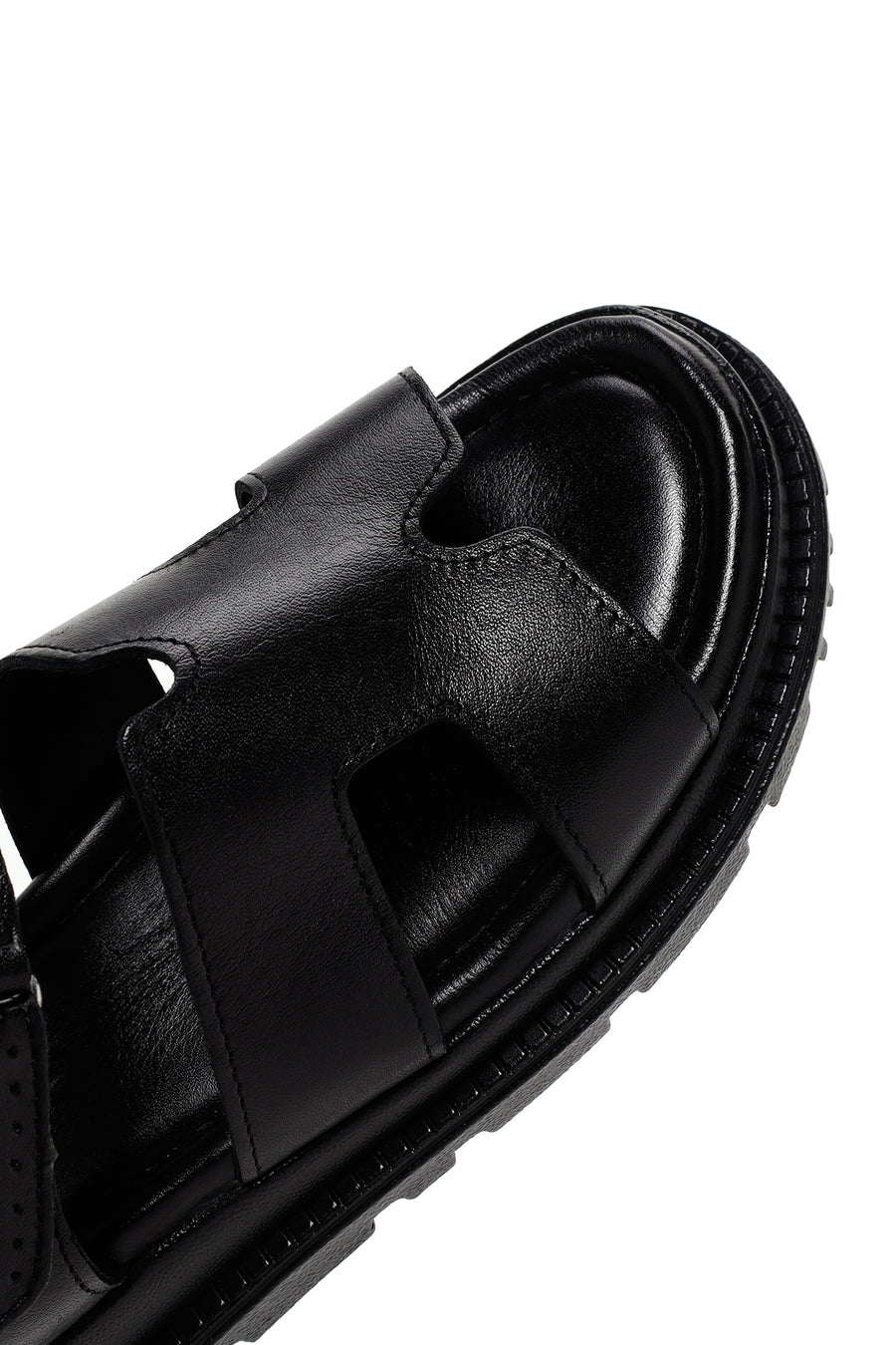 Women's Black Leather Comfort Sandals