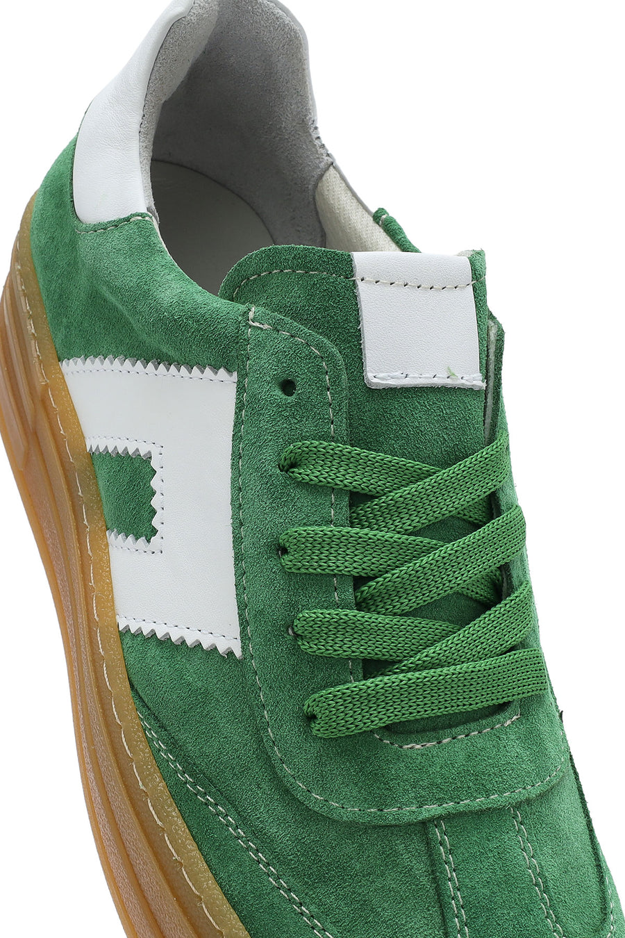 Women's Green Lace-Up Suede Leather Sneakers
