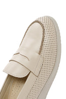 Women's Cream Wedge Heel Leather Comfort Loafer | Derimod