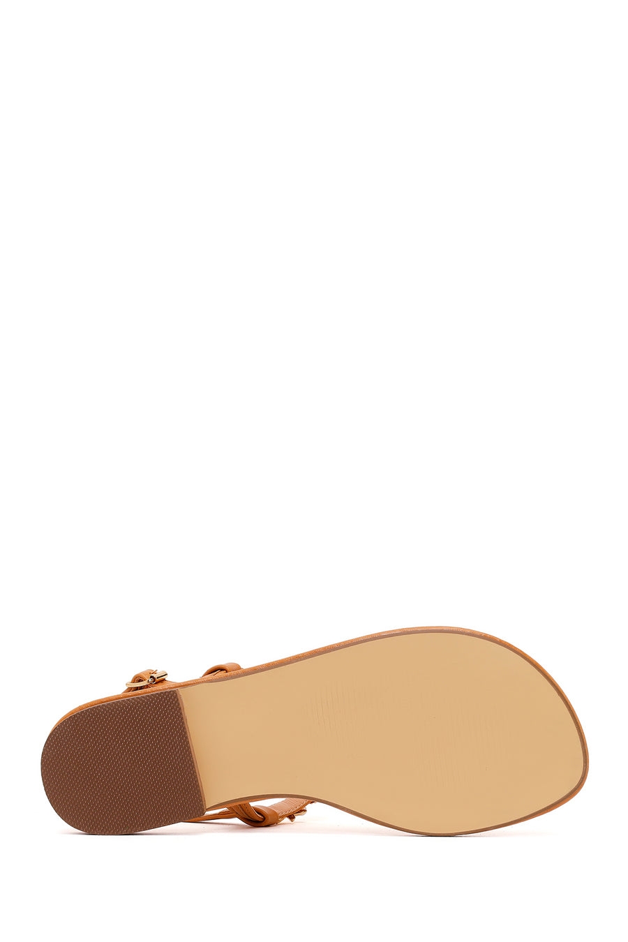 Woman Tan Ankle-Buckle Toe-Post Embellished Sandal