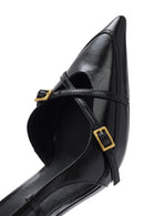 Women's Black Open Back Thin Heeled Leather Shoes | Derimod